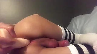 Sissy femboy slut plays to dildo